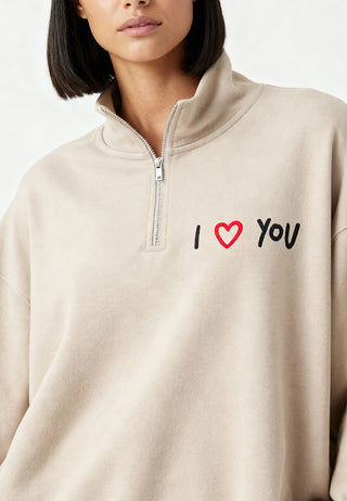 Sweatshirt à Zip Brodé "I Love You"