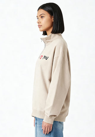 Sweatshirt à Zip Brodé "I Love You"
