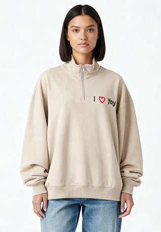 Sweatshirt à Zip Brodé "I Love You"