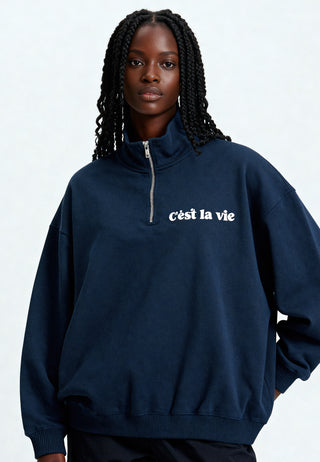 Sweatshirt à Zip Brodé "C'est La Vie"