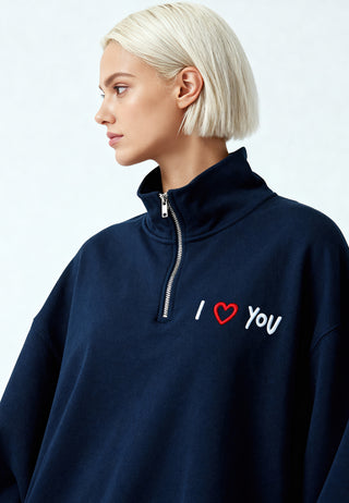 Sweatshirt à Zip Brodé "I Love You"