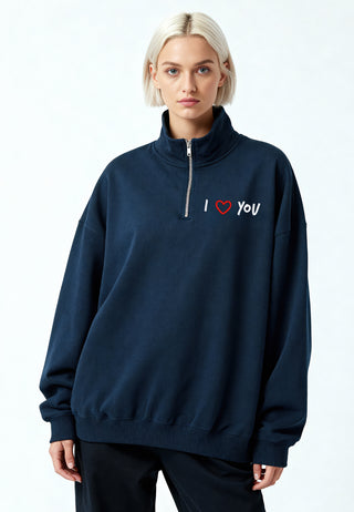 Sweatshirt à Zip Brodé "I Love You"