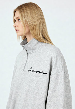 Sweatshirt à Zip Brodé "Amour"