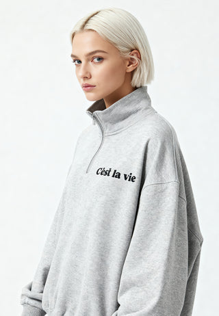 Sweatshirt à Zip Brodé "C'est La Vie"