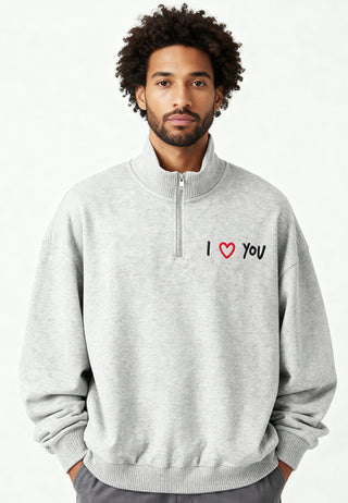 Sweatshirt à Zip Brodé "I Love You"