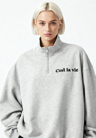 Sweatshirt à Zip Brodé "C'est La Vie"