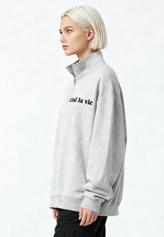 Sweatshirt à Zip Brodé "C'est La Vie"