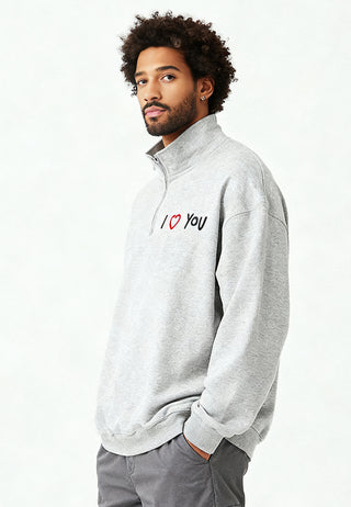 Sweatshirt à Zip Brodé "I Love You"
