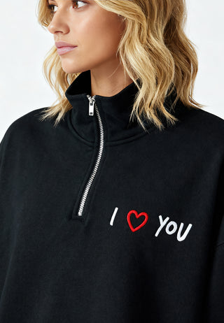 Sweatshirt à Zip Brodé "I Love You"