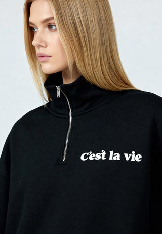 Sweatshirt à Zip Brodé "C'est La Vie"