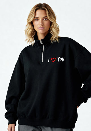 Sweatshirt à Zip Brodé "I Love You"