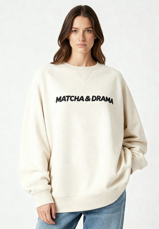 Sweatshirt Raglan Brodé "Matcha & Drama"