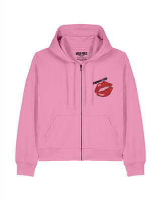 Cropped Hoodie à Zip Brodé "French Kiss"