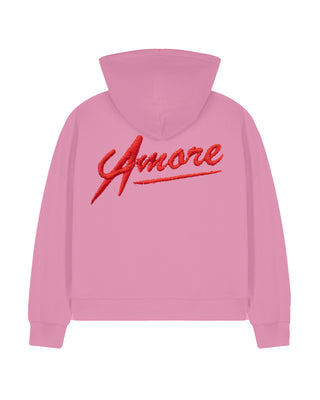 Cropped Hoodie à Zip Brodé "Amore"