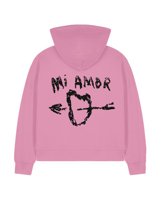 Cropped Hoodie à Zip Brodé "Mi Amor"