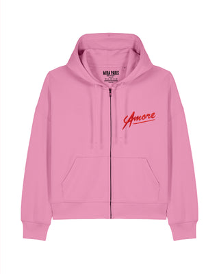 Cropped Hoodie à Zip Brodé "Amore"