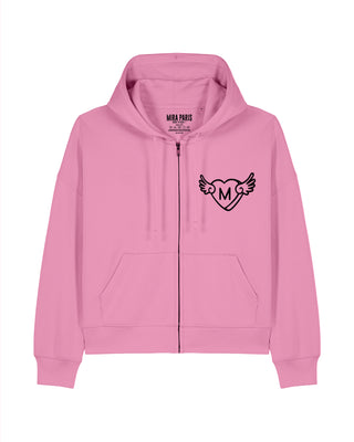 Cropped Hoodie à Zip Brodé "Wings"