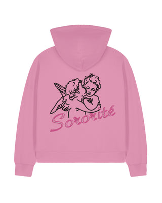 Cropped Hoodie à Zip Brodé "Sororité"