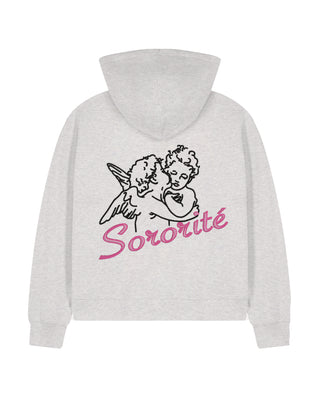 Cropped Hoodie à Zip Brodé "Sororité"