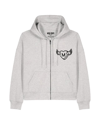 Cropped Hoodie à Zip Brodé "Wings"