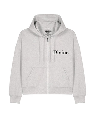 Cropped Hoodie à Zip Brodé "Divine"