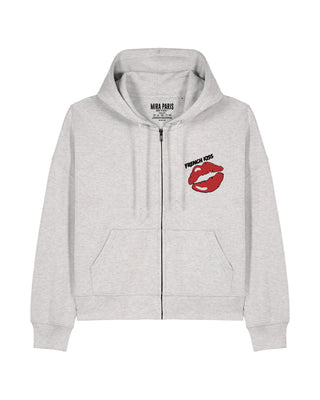 Cropped Hoodie à Zip Brodé "French Kiss"