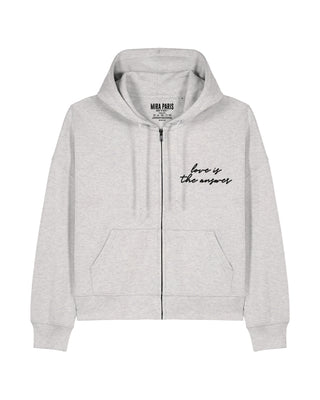 Cropped Hoodie à Zip Brodé "Love Is The Answer"