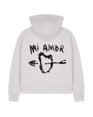 Cropped Hoodie à Zip Brodé "Mi Amor"