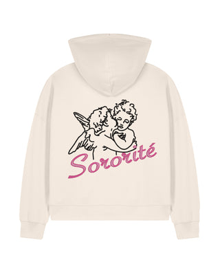 Cropped Hoodie à Zip Brodé "Sororité"