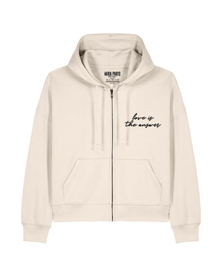 Cropped Hoodie à Zip Brodé "Love Is The Answer"