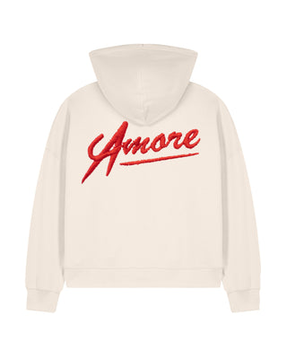 Cropped Hoodie à Zip Brodé "Amore"