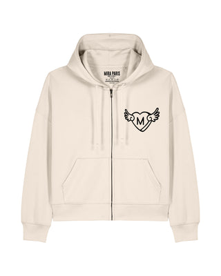 Cropped Hoodie à Zip Brodé "Wings"