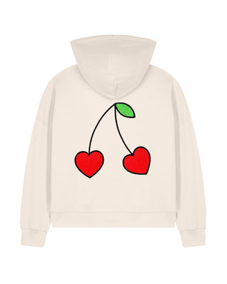 Cropped Hoodie à Zip Brodé "Cerises"