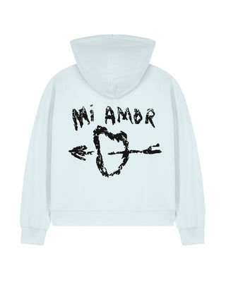 Cropped Hoodie à Zip Brodé "Mi Amor"