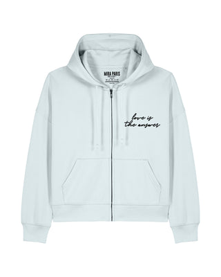 Cropped Hoodie à Zip Brodé "Love Is The Answer"