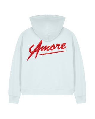 Cropped Hoodie à Zip Brodé "Amore"