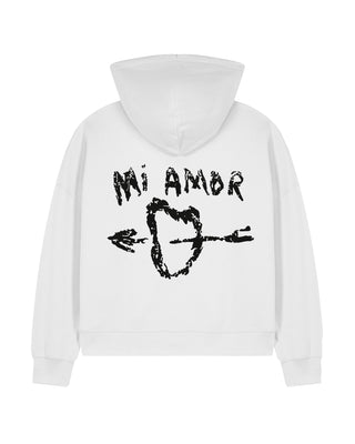 Cropped Hoodie à Zip Brodé "Mi Amor"