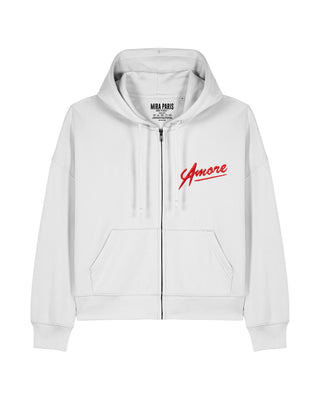 Cropped Hoodie à Zip Brodé "Amore"