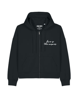 Cropped Hoodie à Zip Brodé "Love Is The Answer"