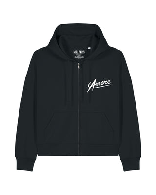 Cropped Hoodie à Zip Brodé "Amore"