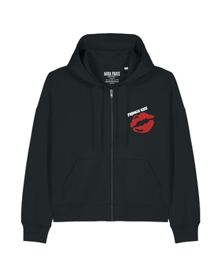 Cropped Hoodie à Zip Brodé "French Kiss"