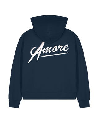 Cropped Hoodie à Zip Brodé "Amore"