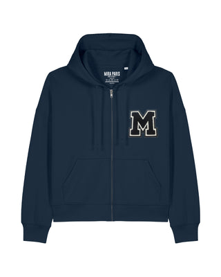 Cropped Hoodie à Zip Brodé "M"