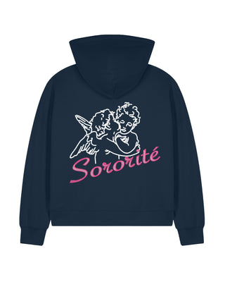 Cropped Hoodie à Zip Brodé "Sororité"