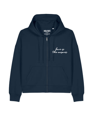 Cropped Hoodie à Zip Brodé "Love Is The Answer"