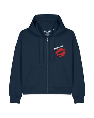 Cropped Hoodie à Zip Brodé "French Kiss"