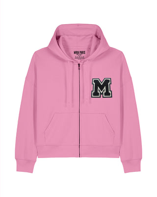 Cropped Hoodie à Zip Brodé "M"