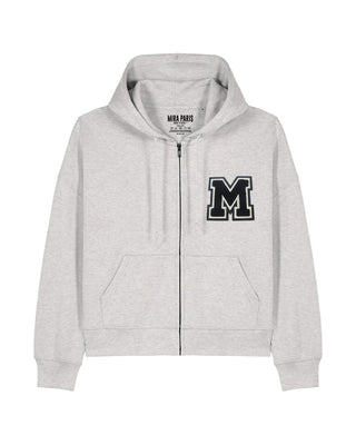 Cropped Hoodie à Zip Brodé "M"