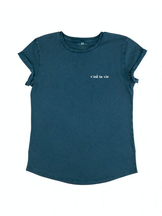 T-shirt Roll Up Brodé "C'est La Vie"