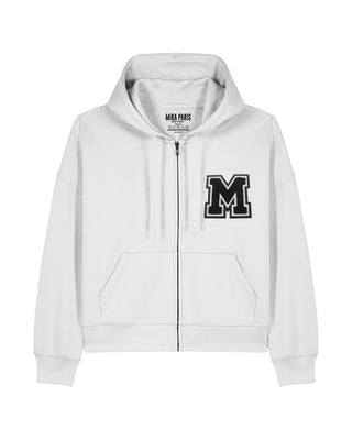 Cropped Hoodie à Zip Brodé "M"